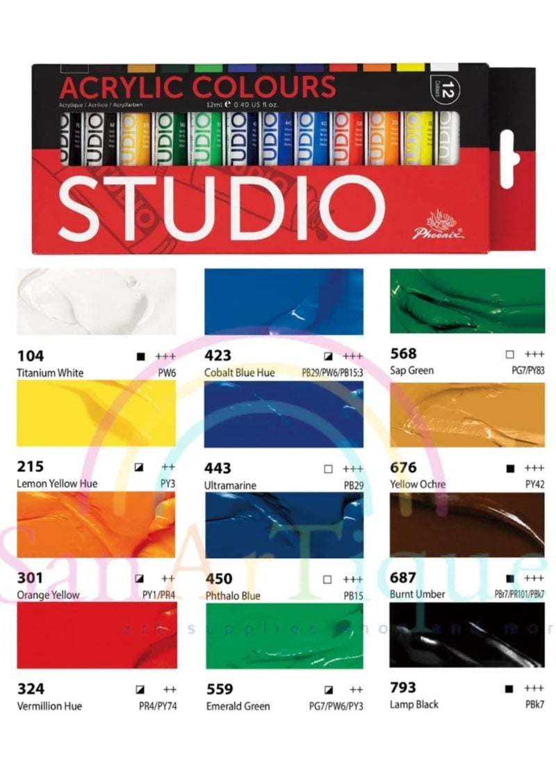 Phoenix 12-Piece Acrylic Color Set Multicolour - Image 2