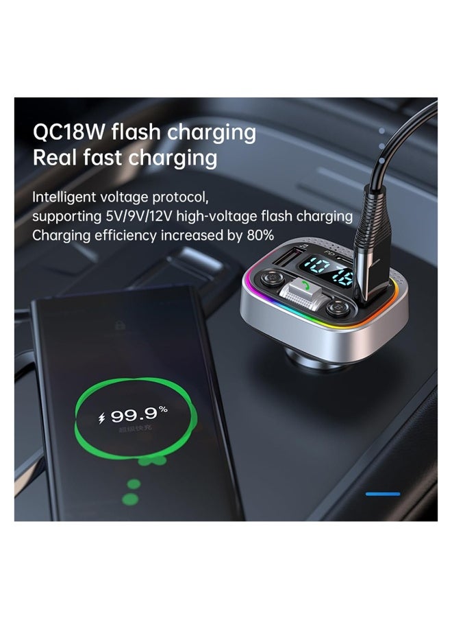 Generic Bluetooth Adapter for Car, Type-C PD 20W+ QC3.0 Fast USB Charger,Wireless FM Radio Transmitter, Handsfree Calling & Audio Receiver, MP3 Music Player, 7 Colors LED Backlit  - Image 4