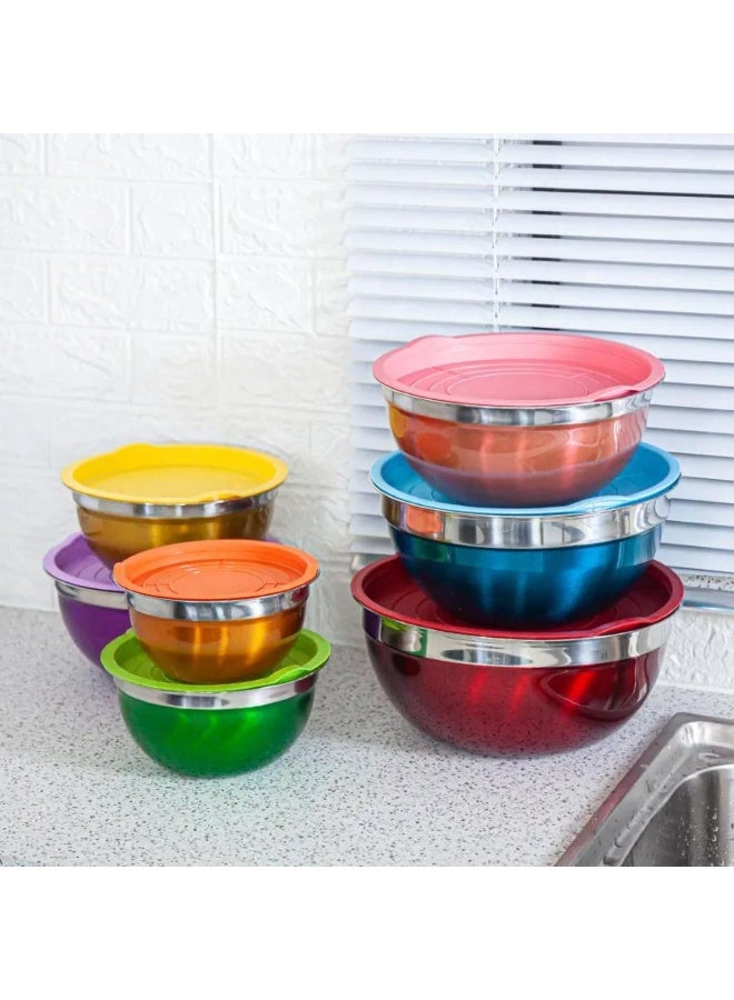 Tradeo 7 Piece Stainless Steel Mixing Bowl Set with Airtight Lids for Kitchen Storage & Serving - Image 1