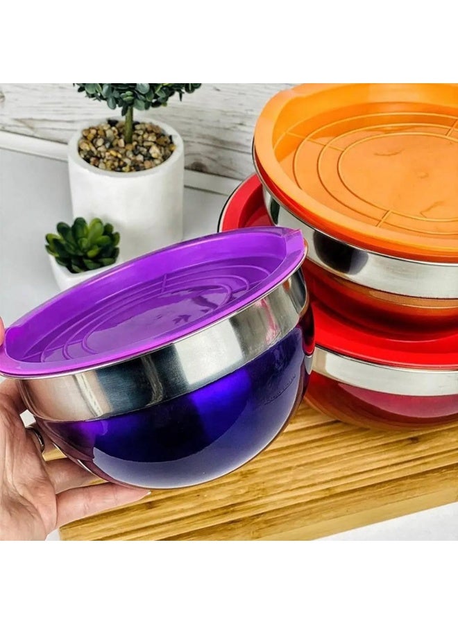Tradeo 7 Piece Stainless Steel Mixing Bowl Set with Airtight Lids for Kitchen Storage & Serving - Image 3