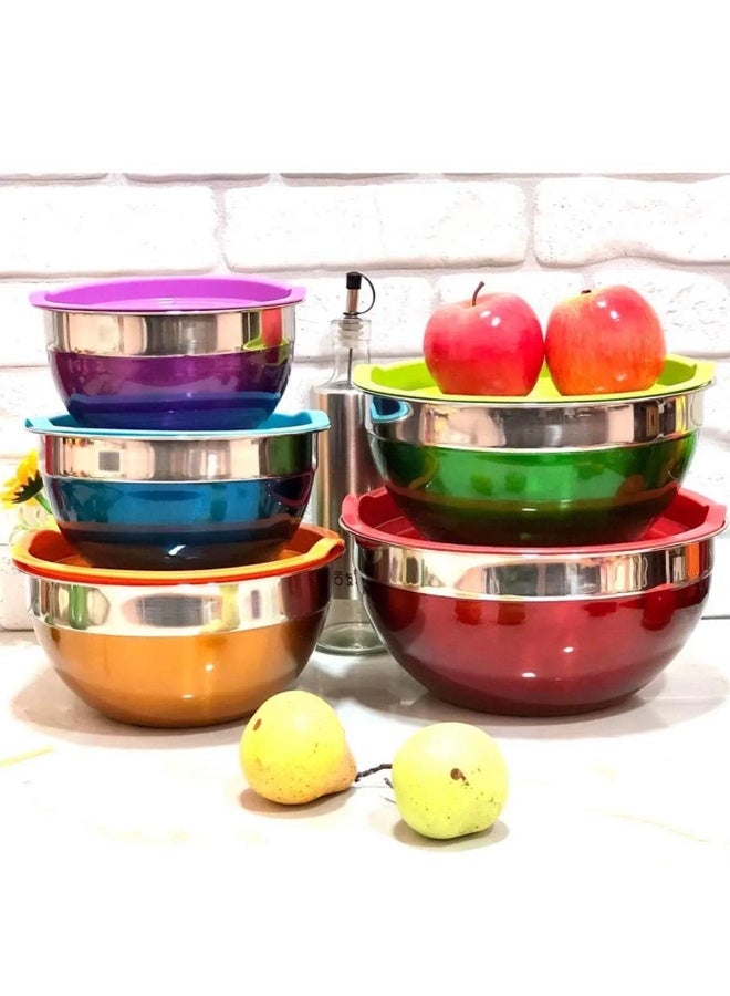 Tradeo 7 Piece Stainless Steel Mixing Bowl Set with Airtight Lids for Kitchen Storage & Serving - Image 2