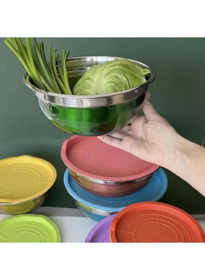 Tradeo 7 Piece Stainless Steel Mixing Bowl Set with Airtight Lids for Kitchen Storage & Serving - Image 4