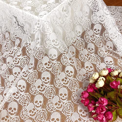 Yachirobi White Lace Fabric, Soft and Durable Lace Fabric by The Yard, 59 x 72 Inches Skull Rose Pattern Lace, Garment Sewing Fabric, 2 Yards DIY Craft Lace for Tablecloth, Curtains, Party, and Home Decoration - Image 1