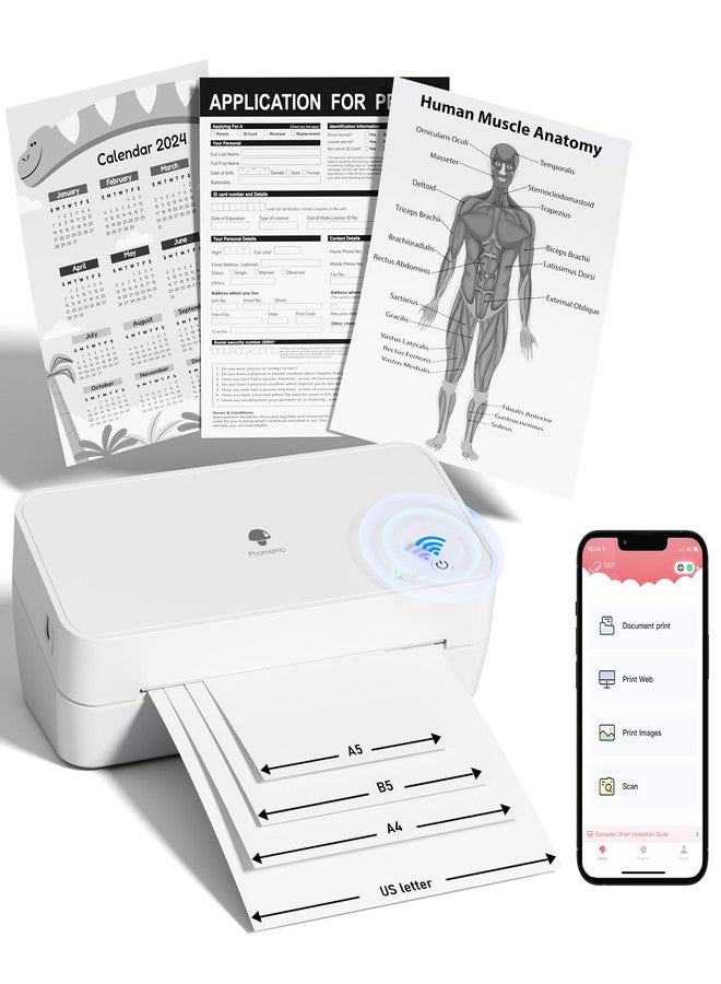 Phomemo S821 Inkless Thermal Printer, 2.4 GHz WiFi Wireless, Supports 8.5" x 11" US Letter/A4/A5/B5 Thermal Roll Paper, Compact Portable Printer for Home & Office Use, Compatible with Phones & PC - Image 1