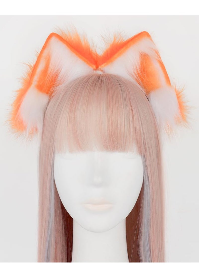 كابتن تيك Faux Fur Cat Ears and Wolf Fox Tail Set for Cosplay, Anime Costume Accessories, Party Outfit in Orange - Image 5