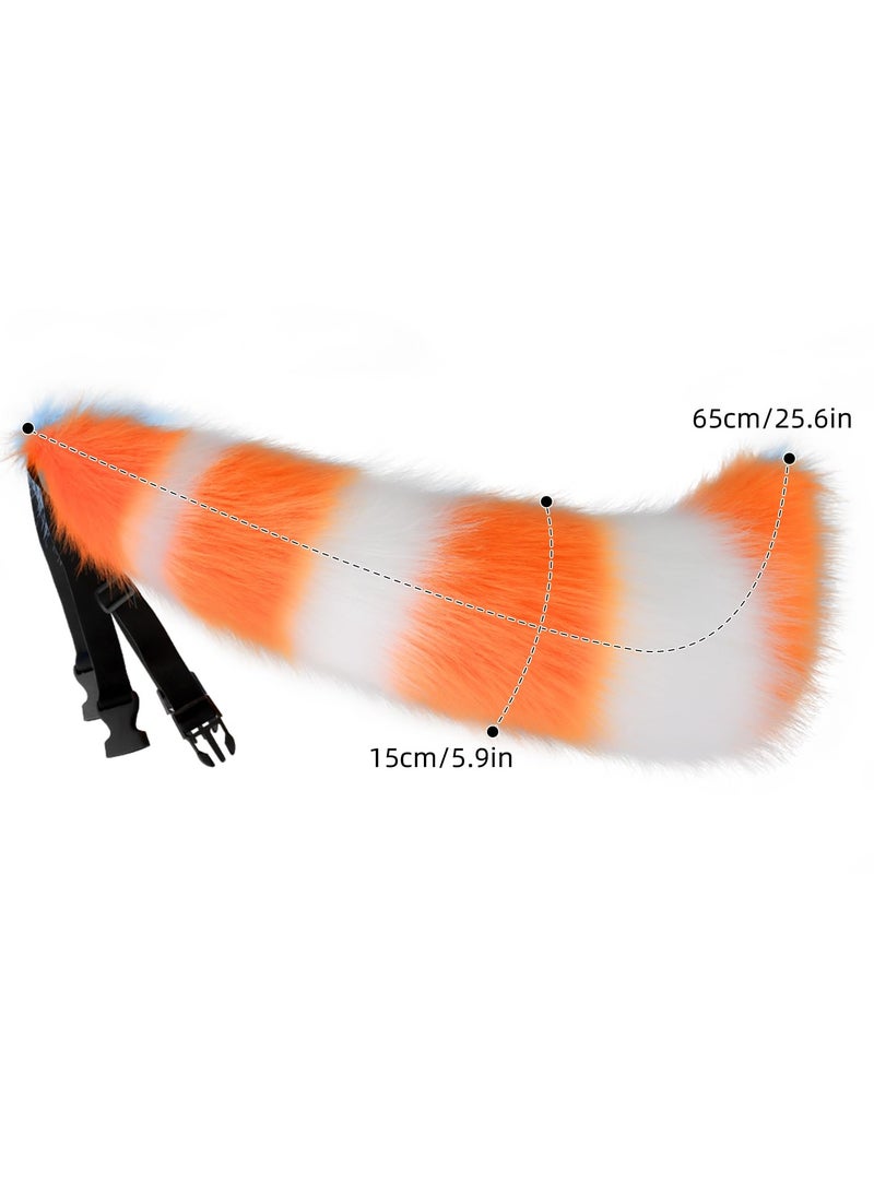 كابتن تيك Faux Fur Cat Ears and Wolf Fox Tail Set for Cosplay, Anime Costume Accessories, Party Outfit in Orange - Image 4