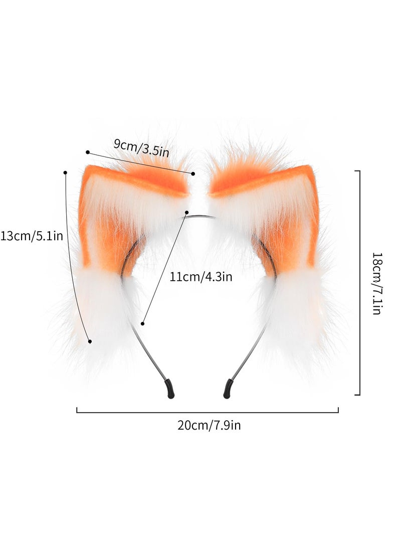 كابتن تيك Faux Fur Cat Ears and Wolf Fox Tail Set for Cosplay, Anime Costume Accessories, Party Outfit in Orange - Image 2