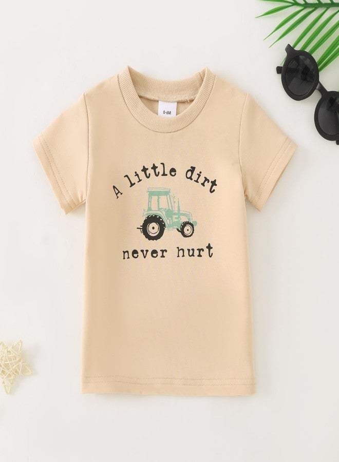 Yvowming Toddler Baby Boy Clothes Kids Summer Truck Print T Shirt Short Set with Pockets 0-4T (Apricot and Green, 2-3T) - Image 4