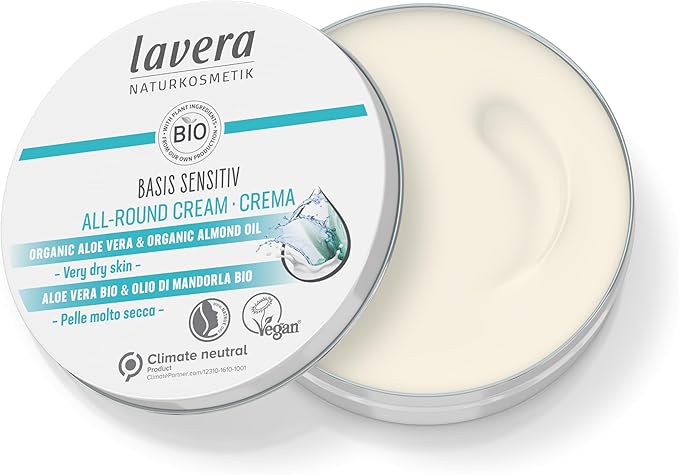 lavera كريم لافيرا باسيز سينسيتيف الشامل مستحضرات تجميل طبيعية نباتية عضوية بالصبار العضوي وزيت اللوز العضوي معتمد 150 مل أبيض - Image 2