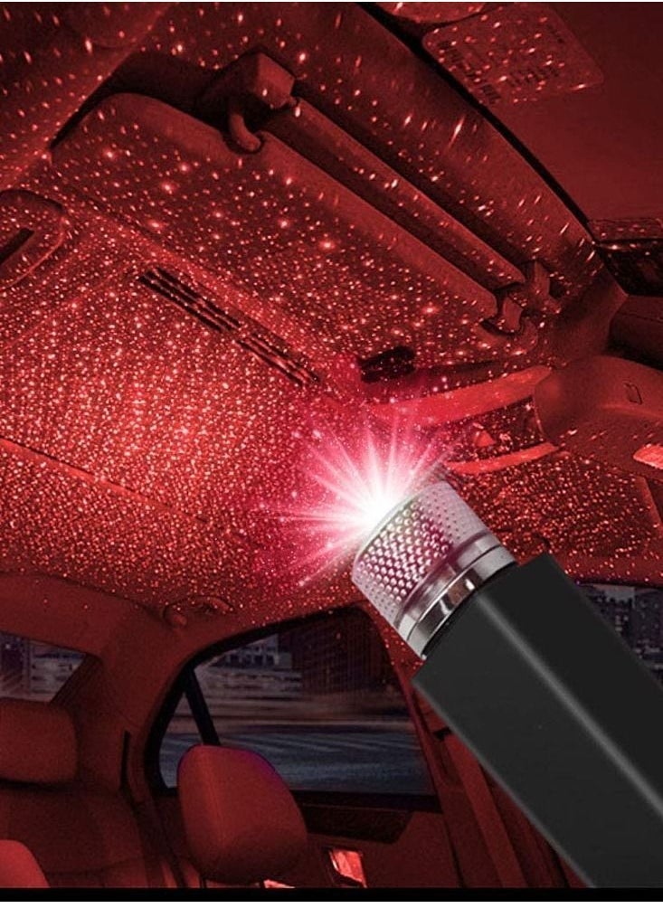 USB Car Roof Star LED Lights, Flexible Romantic Galaxy USB Night Lamp Fit All Cars Ceiling Decoration Light Interior Ambient Atmosphere -No Need to Install (Red) - Image 1