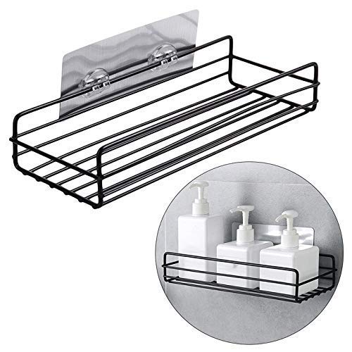 BluBasket Multipurpose Metal Powder Coated Kitchen Bathroom Shelf Wall Holder Storage Rack Bathroom Rack Storage Box Strong Magic Sticker Shower Rack Shelf Black - Image 4