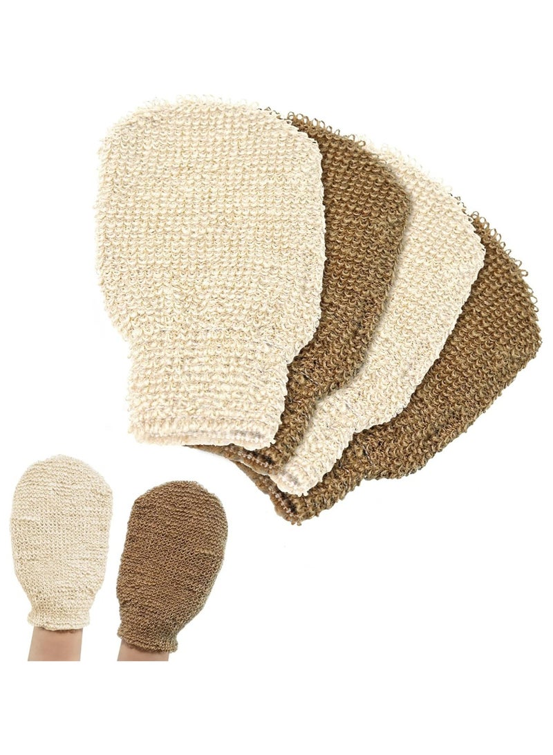 Oasisgalore Pack of 4 Linen Exfoliating Gloves - Washable Body Scrub Gloves for Men, Women & Kids - Image 1