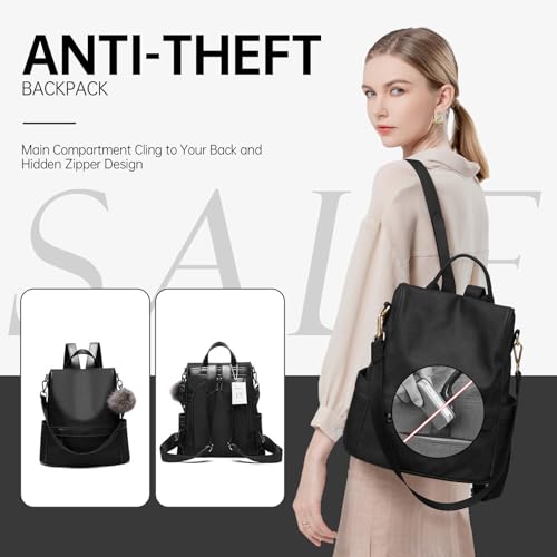 CHERUTY Women Backpack Purse Nylon Anti-theft Fashion Casual Lightweight Travel Shoulder Bag (1-1 Black Large, Large) - Image 2