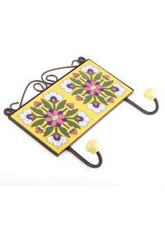 Indian-Shelf IndianShelf Handmade Ceramic Flower Wall Hooks Hangers Holders 1882 cm Yellow 1 Piece  - Image 1