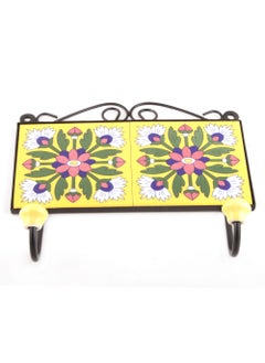 Indian-Shelf IndianShelf Handmade Ceramic Flower Wall Hooks Hangers Holders 1882 cm Yellow 1 Piece  - Image 2