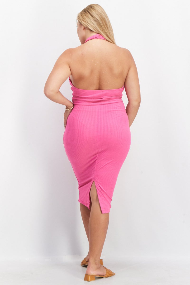 trendyol Women Ribbed Midi Dress, Pink - Image 2