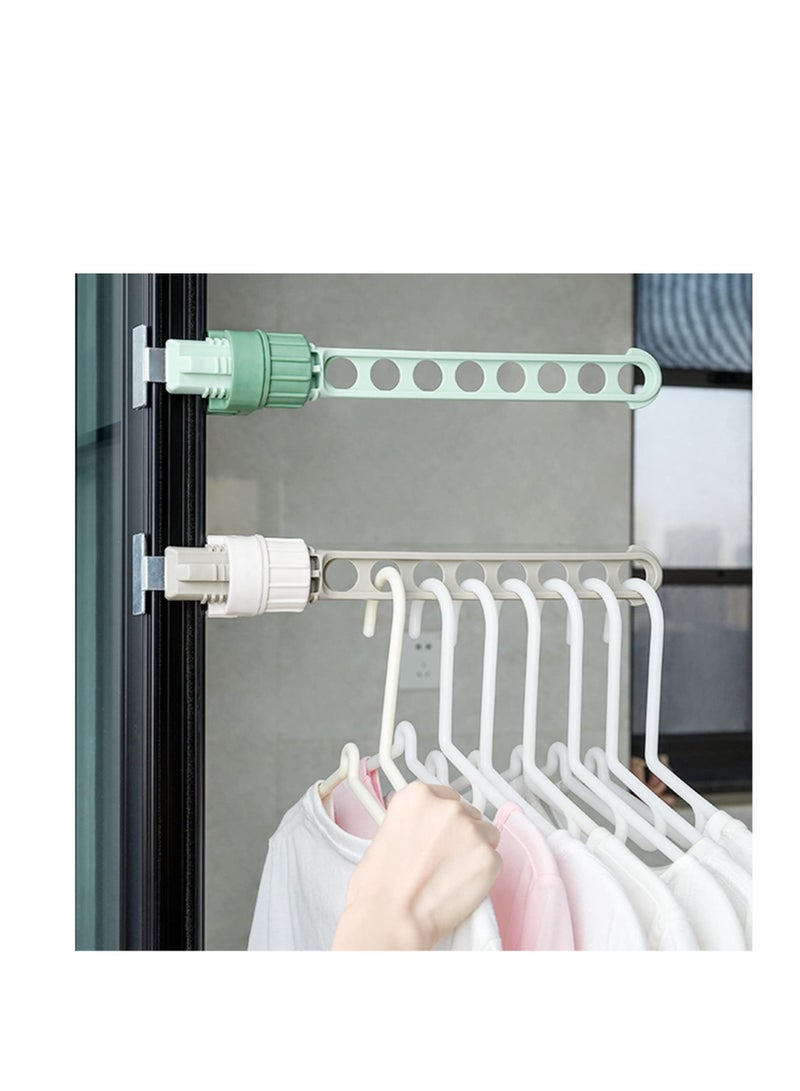 Excefore Portable Travel Hanger, 2 Packs Clothes Drying Rack for Hotel Home,  Rotary Clip-on Hanger Holder, Wall Mounted Clothes Bar for Bathroom Bedroom Laundry Room Balcony Rack Space Saver, Green & Grey  - Image 1