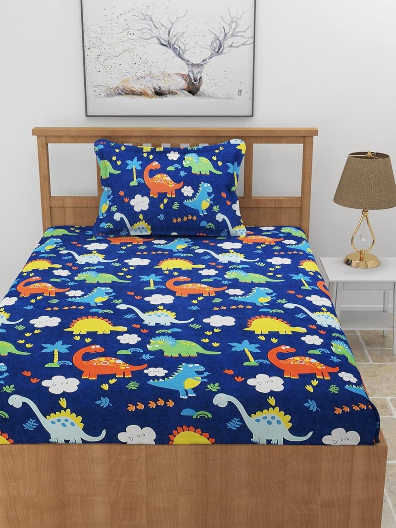 MORADO Premium Glace Cotton 210 TC Single Bedsheet with 1 King Size Pillow Cover (60×90 Inches, Dark Blue) - Image 1