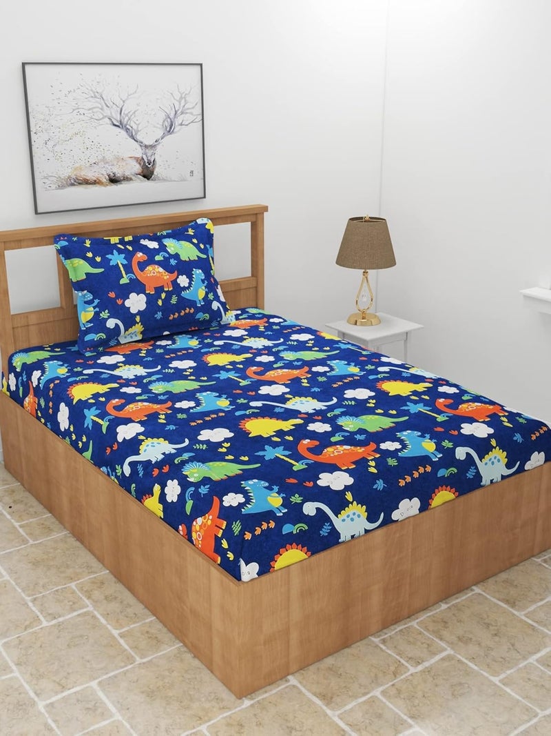 MORADO Premium Glace Cotton 210 TC Single Bedsheet with 1 King Size Pillow Cover (60×90 Inches, Dark Blue) - Image 2
