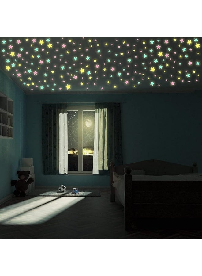 100 Pieces Glow in the Dark Stars, Colorful Luminous Stars, Plastic Wall Stickers for Home Decor and Bedroom Decoration, Multicolor - Image 2