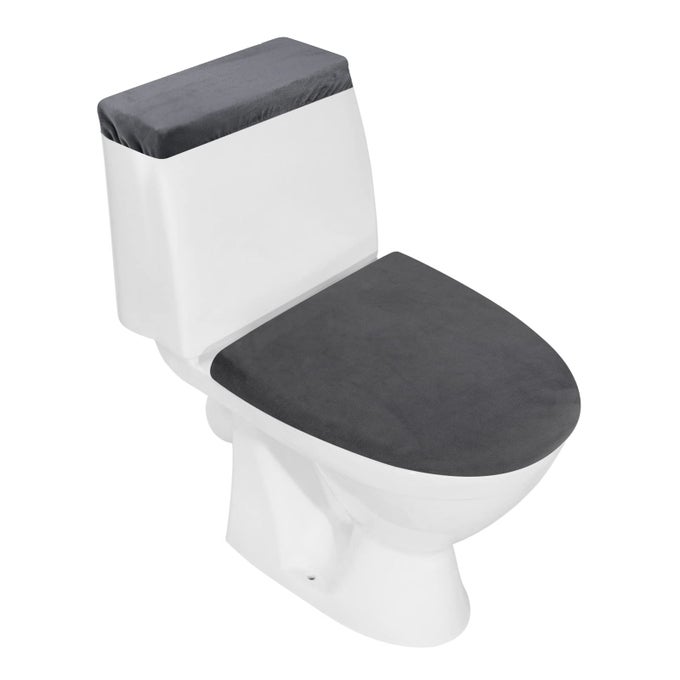 STRETCH VELVET TOILET LID COVER AND TOILET TANK LID COVER BATHROOM SUPER SOFT TOILET LID COVER SET LUXURY VELVET PLUSH WITH ELASTIC BOTTOM MACHINE WASH DARK GREY