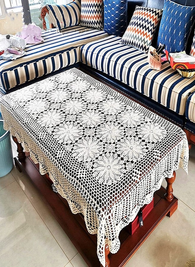 يوستيد مفرش طاولة كروشيه يدوي الصنع من يو إس تي آي دي، بتصميم رومانسي مستطيل، لون بيج، مزين بالدانتيل، مقاس 62 بوصة × 82 بوصة. - Image 4