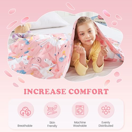 HOSUKKO Weighted Blanket - 5 lbs Pink Unicorn Heavy Blanket - Small Size Breathable Lap Blanket(36"x48", 5 lbs) - Image 3