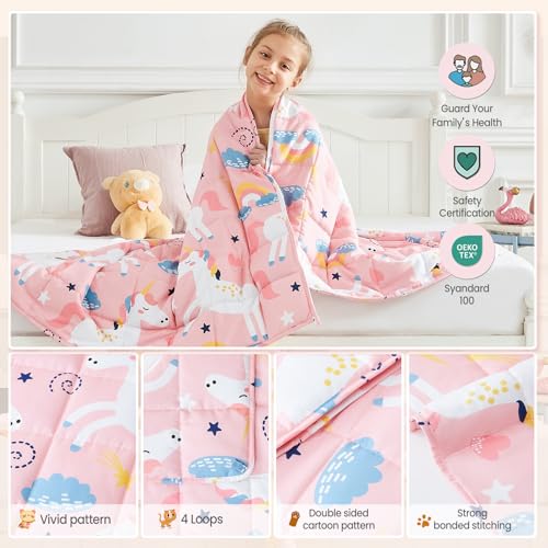 HOSUKKO Weighted Blanket - 5 lbs Pink Unicorn Heavy Blanket - Small Size Breathable Lap Blanket(36"x48", 5 lbs) - Image 5