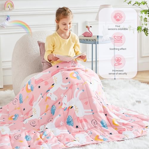 HOSUKKO Weighted Blanket - 5 lbs Pink Unicorn Heavy Blanket - Small Size Breathable Lap Blanket(36"x48", 5 lbs) - Image 2
