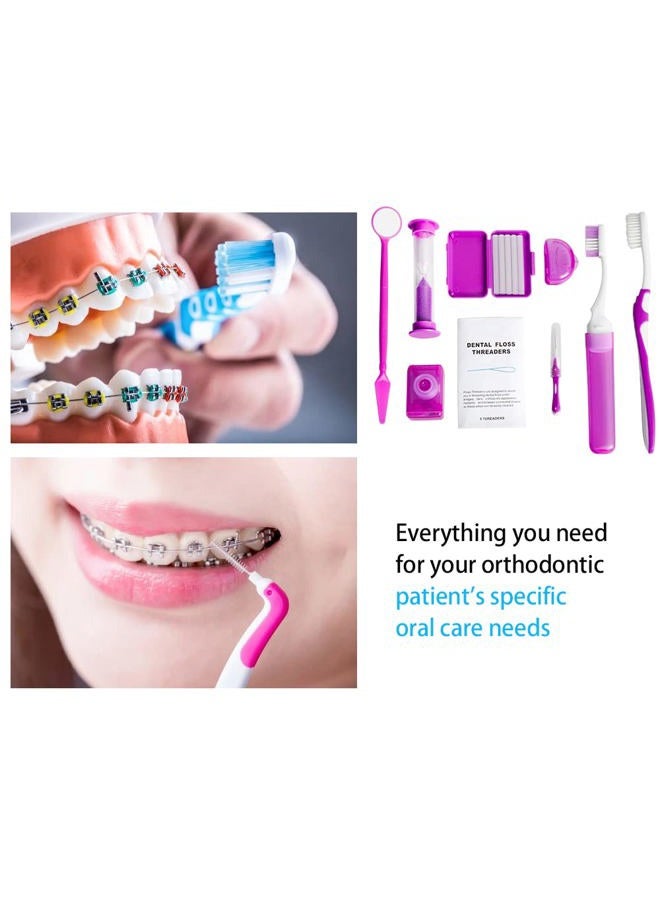 Wenge Portable Orthodontic Oral Care Kit - 2Pack - Travel Kit for Patients, Interdental Brushing Wax Floss Toothbrush Cleaning(Purple & Blue) - Image 3