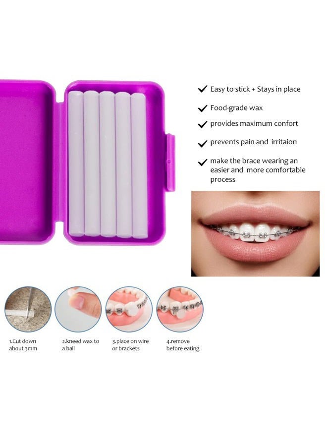 Wenge Portable Orthodontic Oral Care Kit - 2Pack - Travel Kit for Patients, Interdental Brushing Wax Floss Toothbrush Cleaning(Purple & Blue) - Image 4