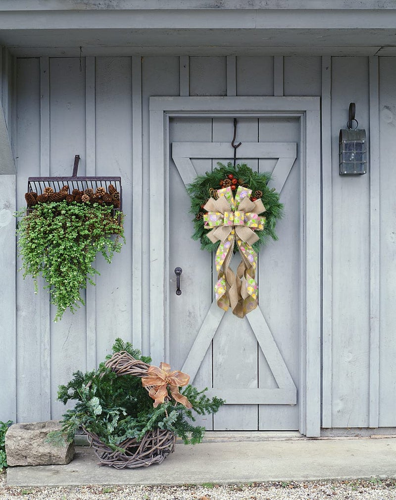 Hying Large Easter Wreath Bows for Front Door, Flaxen Burlap Ribbon Bow Easter Bunny Bows Holiday Spring Bow Tree Topper Bows for Easter Party Decorations Supplies - Image 4