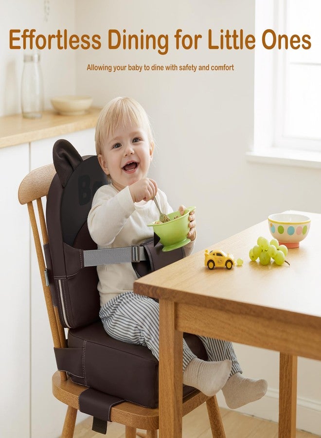 PGONEEE Booster Seat for Dining Table,Toddler Kids Boys Girls Portable PU Waterproof Travel Baby Boosters Increasing Cushion with Backrest and Adjustable Strap (Khaki, OneSize) - Image 3
