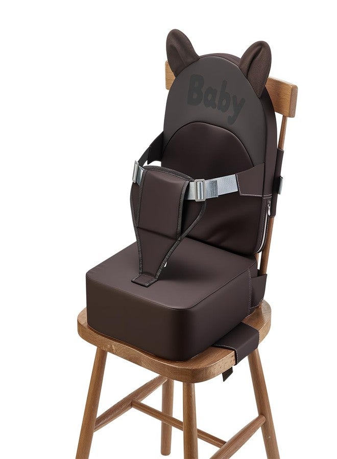 PGONEEE Booster Seat for Dining Table,Toddler Kids Boys Girls Portable PU Waterproof Travel Baby Boosters Increasing Cushion with Backrest and Adjustable Strap (Khaki, OneSize) - Image 1