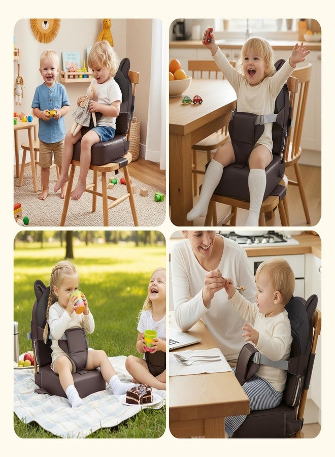 PGONEEE Booster Seat for Dining Table,Toddler Kids Boys Girls Portable PU Waterproof Travel Baby Boosters Increasing Cushion with Backrest and Adjustable Strap (Khaki, OneSize) - Image 2