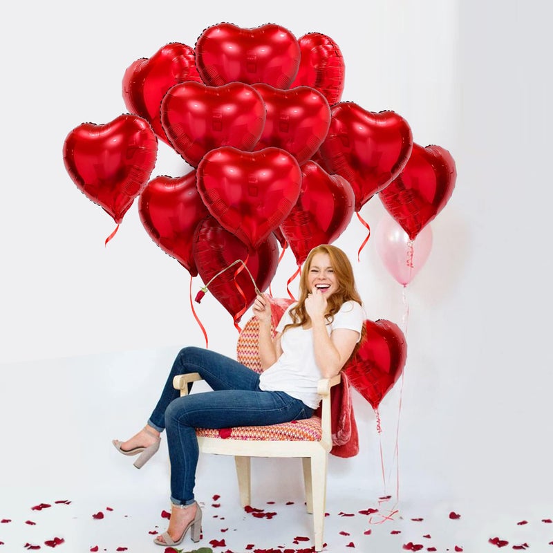 Pedel Red Heart Balloons, 20 Pcs18 Inch Heart Shape Foil Balloons Love Balloons for Valentines Day Decorations, Galentines Balloons for Birthday Wedding Anniversary Party Decors - Image 2