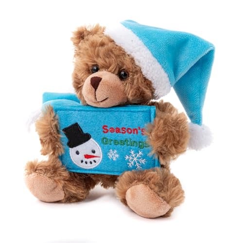 Plushland Mocha Bear Glittering Xmas Gift Card Holder Stuffed Animal Plush Toys with Christmas Card Slot Festive Holiday Toy Gift for Xmas Celebration 6 Inch Baby Blue - Image 5
