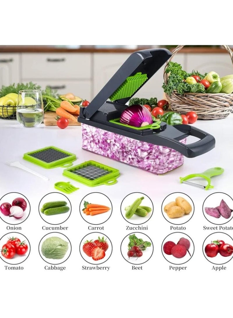 "قطاعة الخضار والبصل مبشرة احترافية متعددة الوظائف 16 في 1 - تتضمن 8 شفرات من الستانلس ستيل لتقطيع الخضار والبصل والفواكه بسهولة، تأتي مع حاوية تخزين وملحقات تنظيف، مثالية لتقطيع البطاطس شيبسي وإعداد الوجبات بأشكال مختلفة، أداة مطبخ محمولة باليد لتلبية جميع احتياجاتك في الطهي-مبشره وقطاعه بطاطس شبسي - تاتي باللوان متعددة(بشكل عشوائي) - Image 2