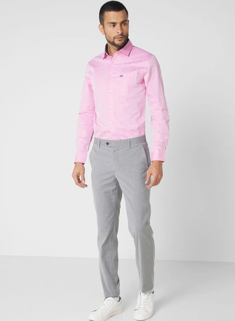 Thomas Scott Classic Self Design Pure Cotton Slim Fit Formal Shirt