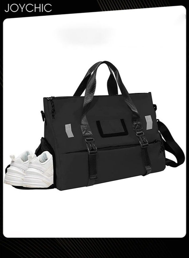 Joychic حقيبة يوغا أكسفورد مقاومة للماء محمولة بسعة كبيرة حقيبة سفر وصالة متعددة الوظائف مع قسم للأحذية سوداء للرجال والنساء - Image 4