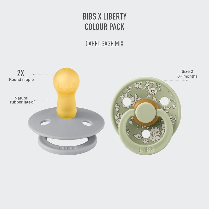 BIBS Colour Liberty Soother 2-Pack, BPA Free Dummy Pacifier, Round Nipple. Natural Rubber Latex, Made in Denmark, Size 2 (6-18 Months), Capel Sage - Image 2
