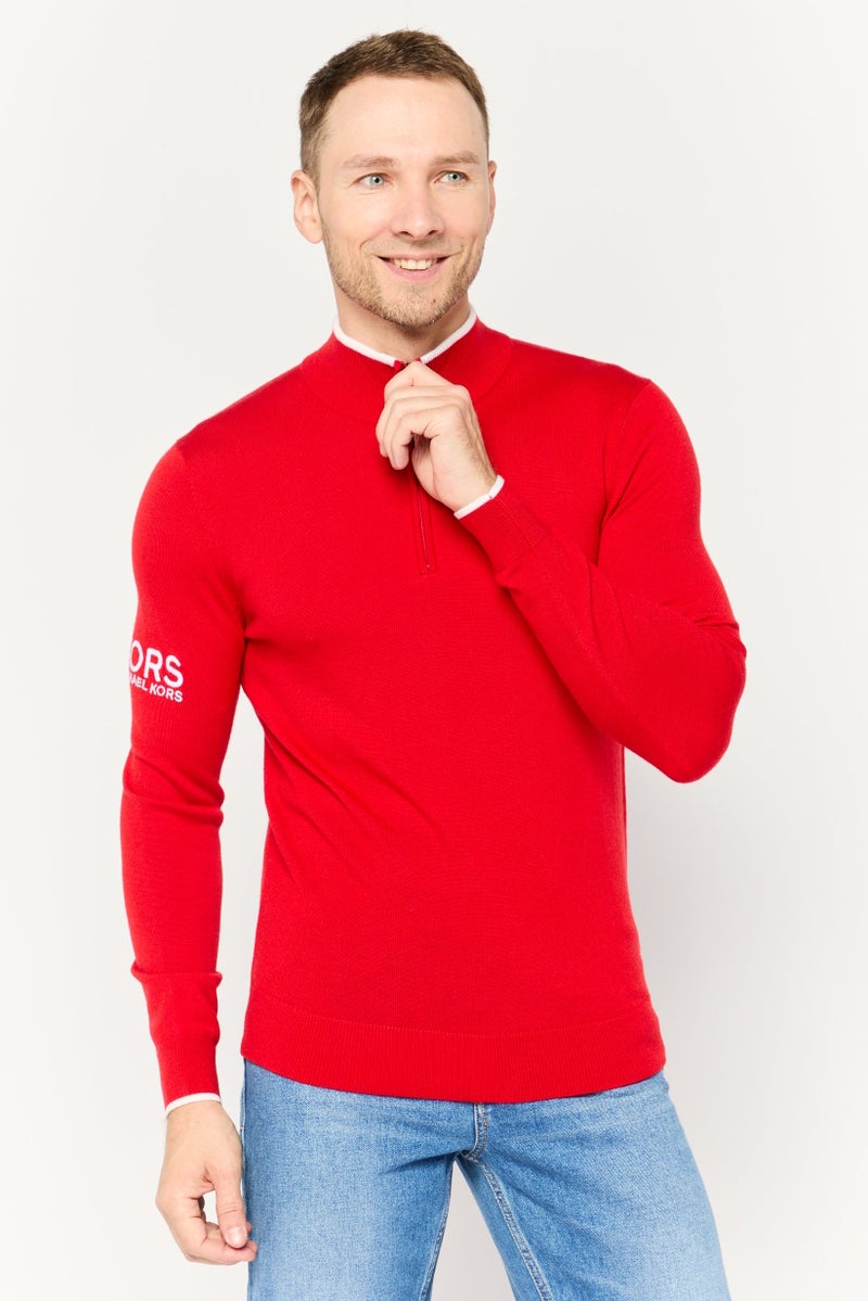 Michael Kors Men High Neck Long Sleeve Embroidered Logo Sweater, Red  - Image 1