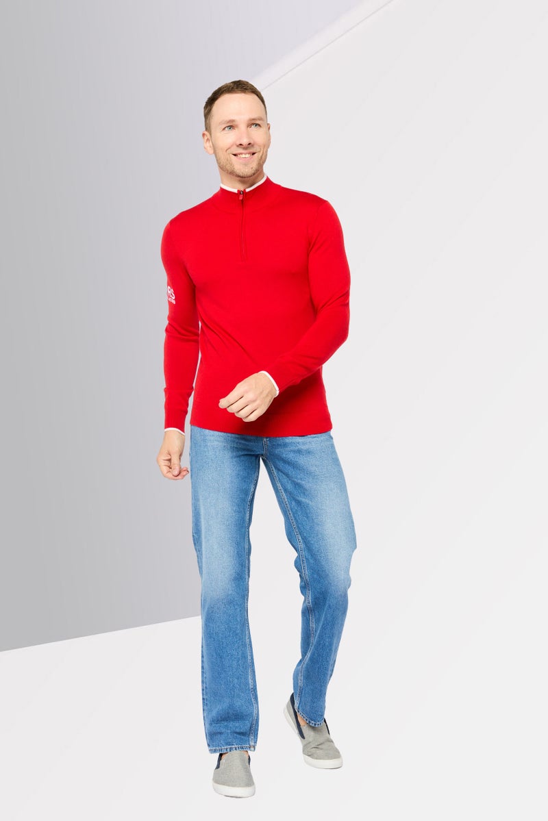 Michael Kors Men High Neck Long Sleeve Embroidered Logo Sweater, Red  - Image 2