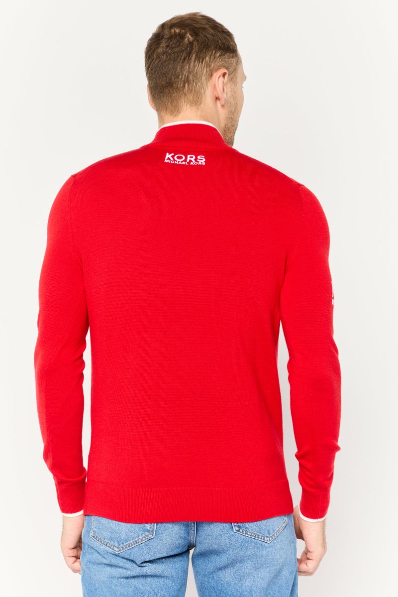 Michael Kors Men High Neck Long Sleeve Embroidered Logo Sweater, Red  - Image 4