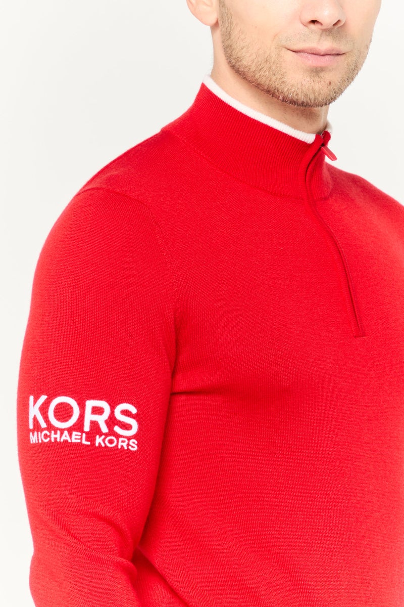 Michael Kors Men High Neck Long Sleeve Embroidered Logo Sweater, Red  - Image 3