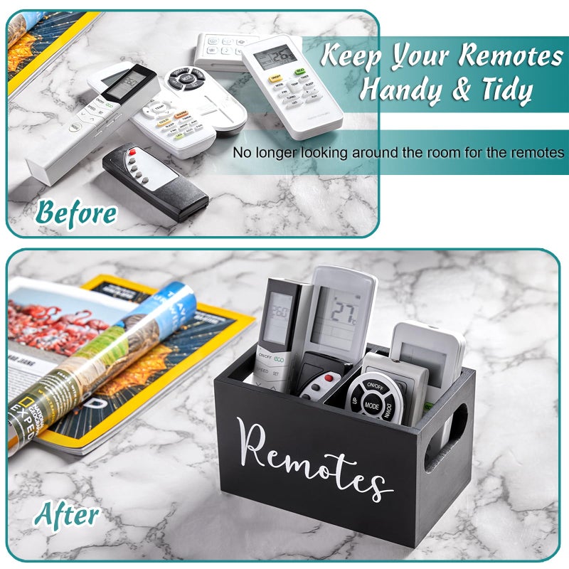 DRASTAR Remote Control Holder, Wood TV Remote Holder, Remote Storage Caddy, Remote Control Organizer (Black, 2 Slots) - Image 2