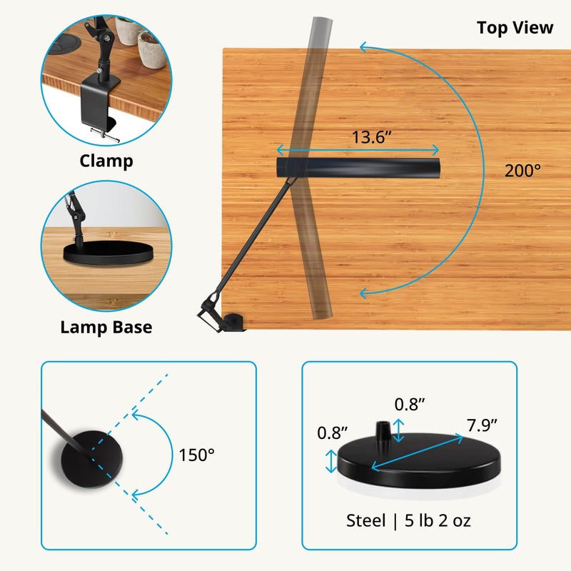 UPLIFTDESK E7 LED Desk Lamp with Clamp - Adjustable 3 Color Modes, Dimmable Black Architect Light for Standing Desk, Home Office, Dual Monitor Computer Work - Image 5
