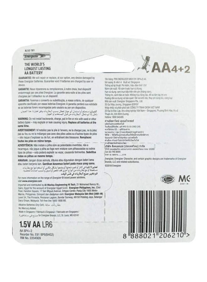 Energizer 4 AA Max + 2 AA Free Silver/Black - Image 2