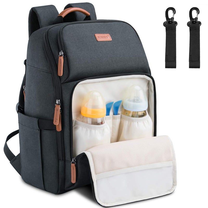 NEWHEY Baby Changing Backpacks Waterproof Large Capacity Multifunction Travel Bag Backpack with 2 Stroller Straps for Mom Dad Black - Image 1