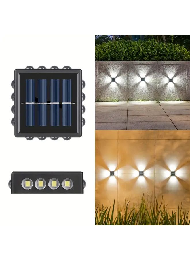 Solar Wall Lights 2 Pack 16 LED Warm White 4 Sided Outdoor Lighting For Garden Patio - Image 1